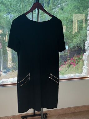 Wallis Black Dress with Double Zip Pocket Detail